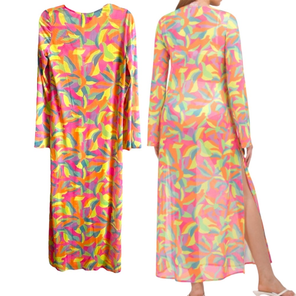 New Show Me Your Mumu Santos Neon Print Maxi Dress Bell Sleeve Cover Up Size S‎
